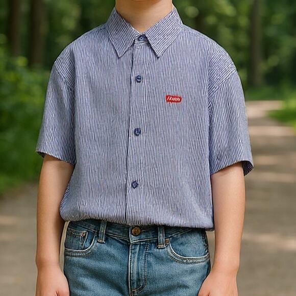 NWT Levi's Boy's Button-Down Collared Shirt Blue Stripe L - Picture 1 of 7